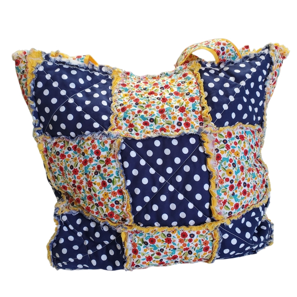 Homecrafted Rag Bag Floral and Polka Dot Tote With Bow - Picture 10 of 14